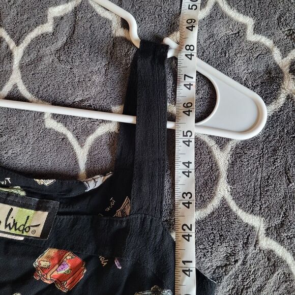 Vtg 90s Loco Lindo Black Slip Midi Dress Sz Medium Square Neckline Pockets Artsy - Picture 6 of 7